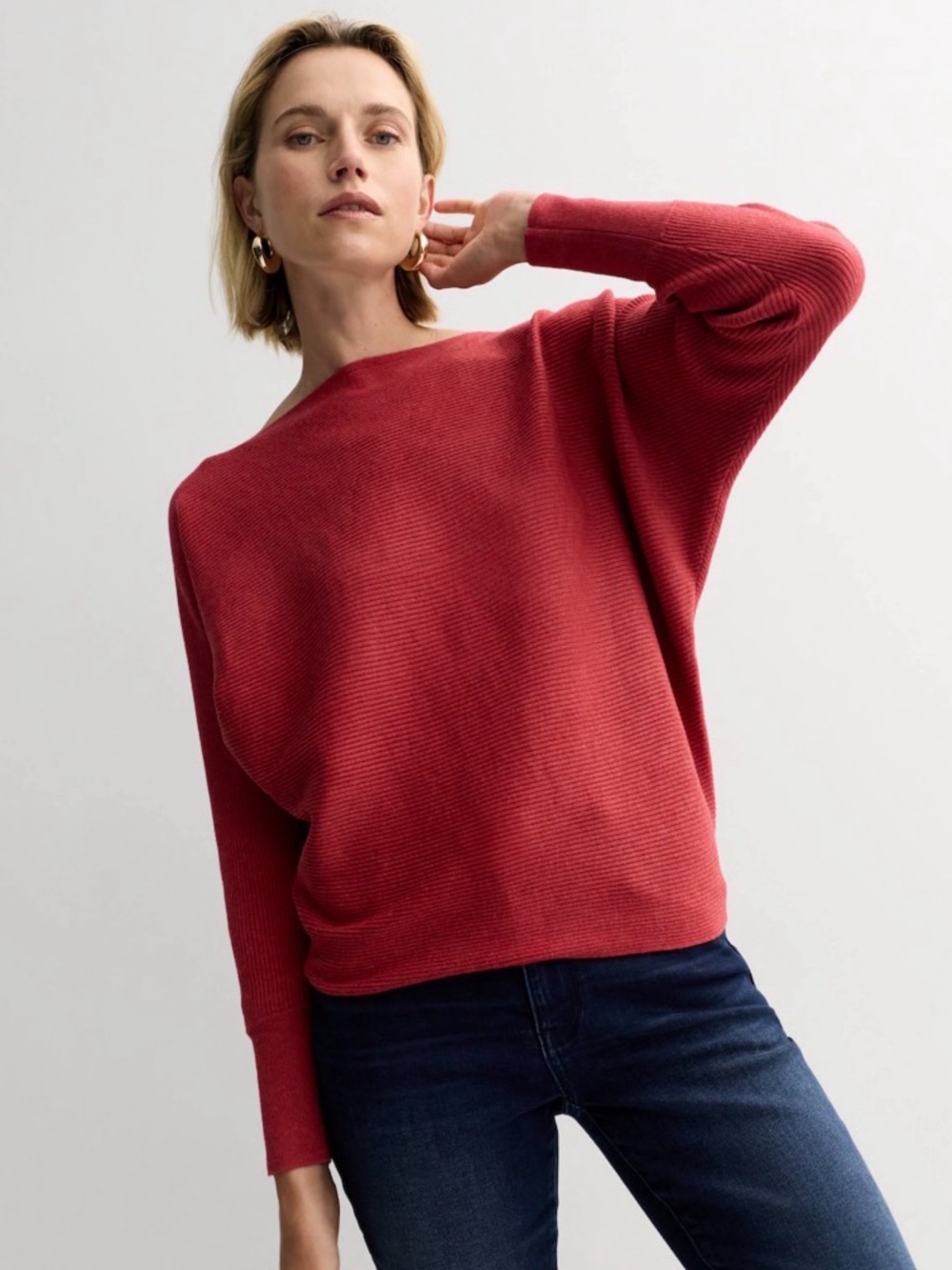 NWOT Nine West Red Ribbed Boatneck Sweater